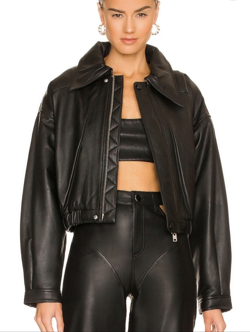 Camila Coelho Lamb Leather Black Raven Full Zip Leather Jacket Size M - Picture 1 of 12